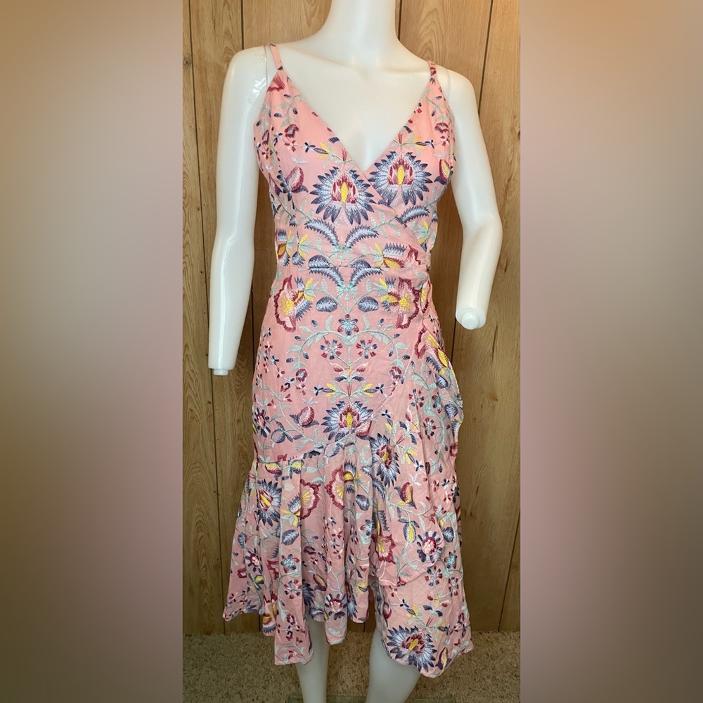 Dress the Population Pink Floral Embroidered Midi Dress